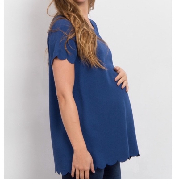 Pinkblush Tops - PINKBLUSH blue scalloped maternity top